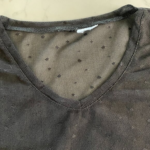 Black Sheer Long Sleeve Dot Party Top Size Small - Picture 7 of 9